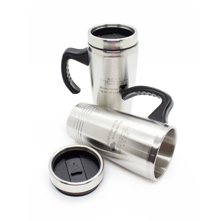 Brinde Caneca Inox 450ml com Tampa Abre e Fecha