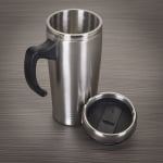 Brinde Caneca Inox 450ml com Tampa Abre e Fecha